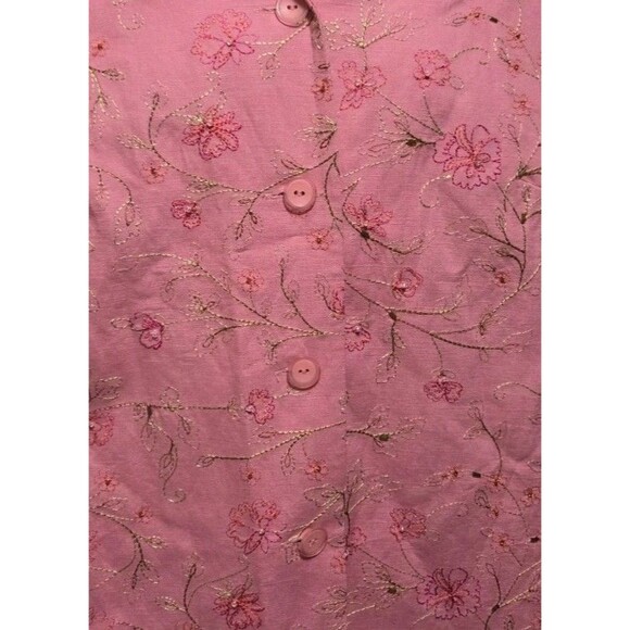 Rafael Embroideed Top Womens 14 Pink Linen Blend Bead Sequin Detail Button Front - Picture 2 of 8